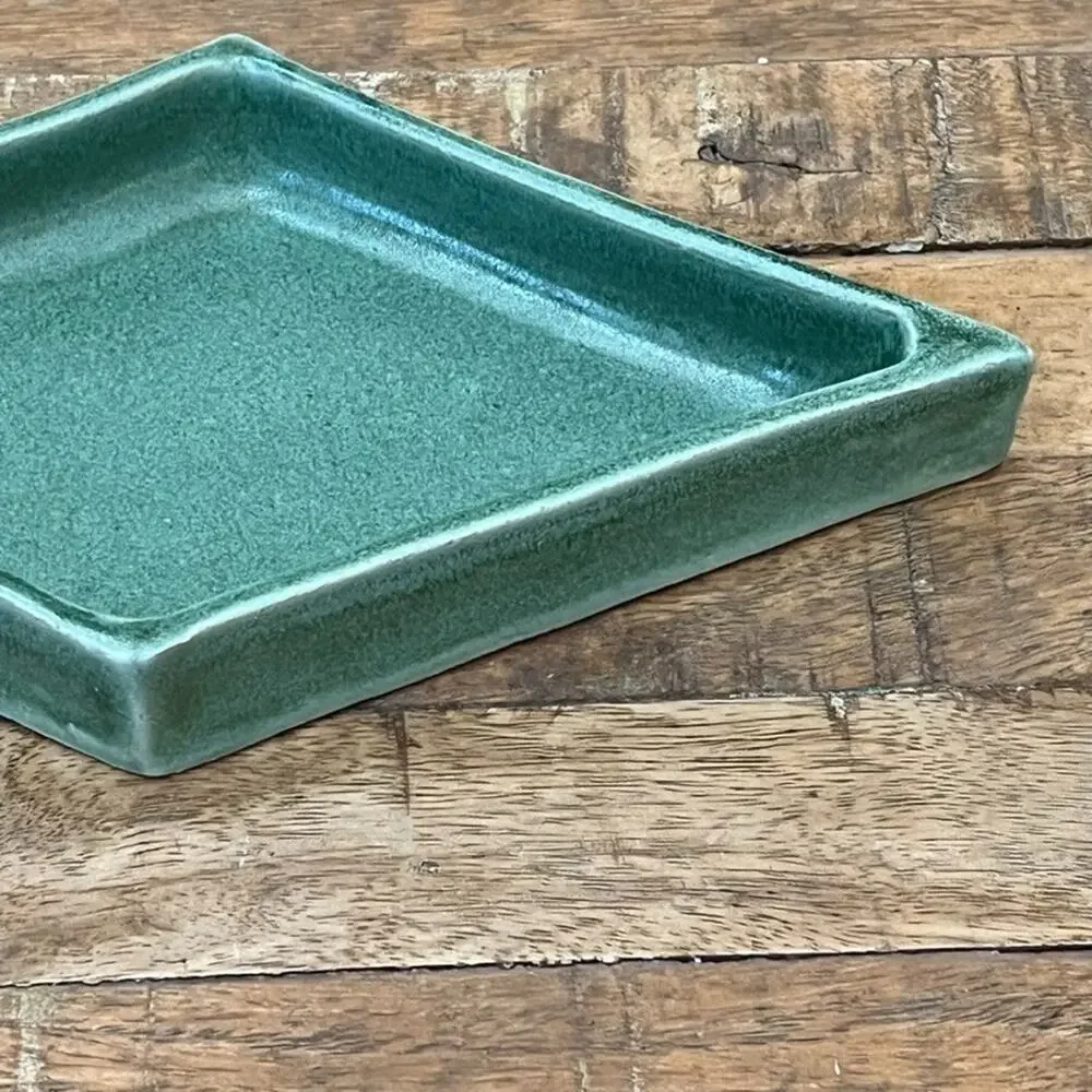 Art Studio Pottery Diamond Shaped Trinket Dish Emerald Green 10.5